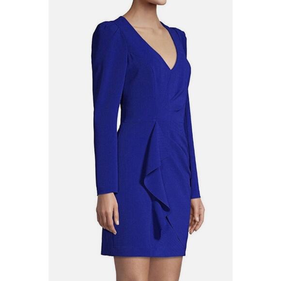 Parker Black Label Clinton Cobalt Blue Ruffle Fitted Sheath Mini Dress Size 2 - Picture 4 of 11